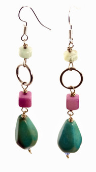 Diamond Faceted Tagua Earrings - Aqua/Lavender