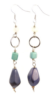 Diamond Faceted Tagua Earrings - Lavender/Aqua