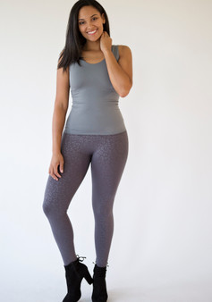 Animal Print Fleece Leggings-Gray